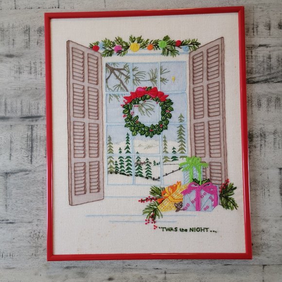 Twas the night before Christmas Red Framed Christmas Cross-stitched Wall… - Picture 1 of 16